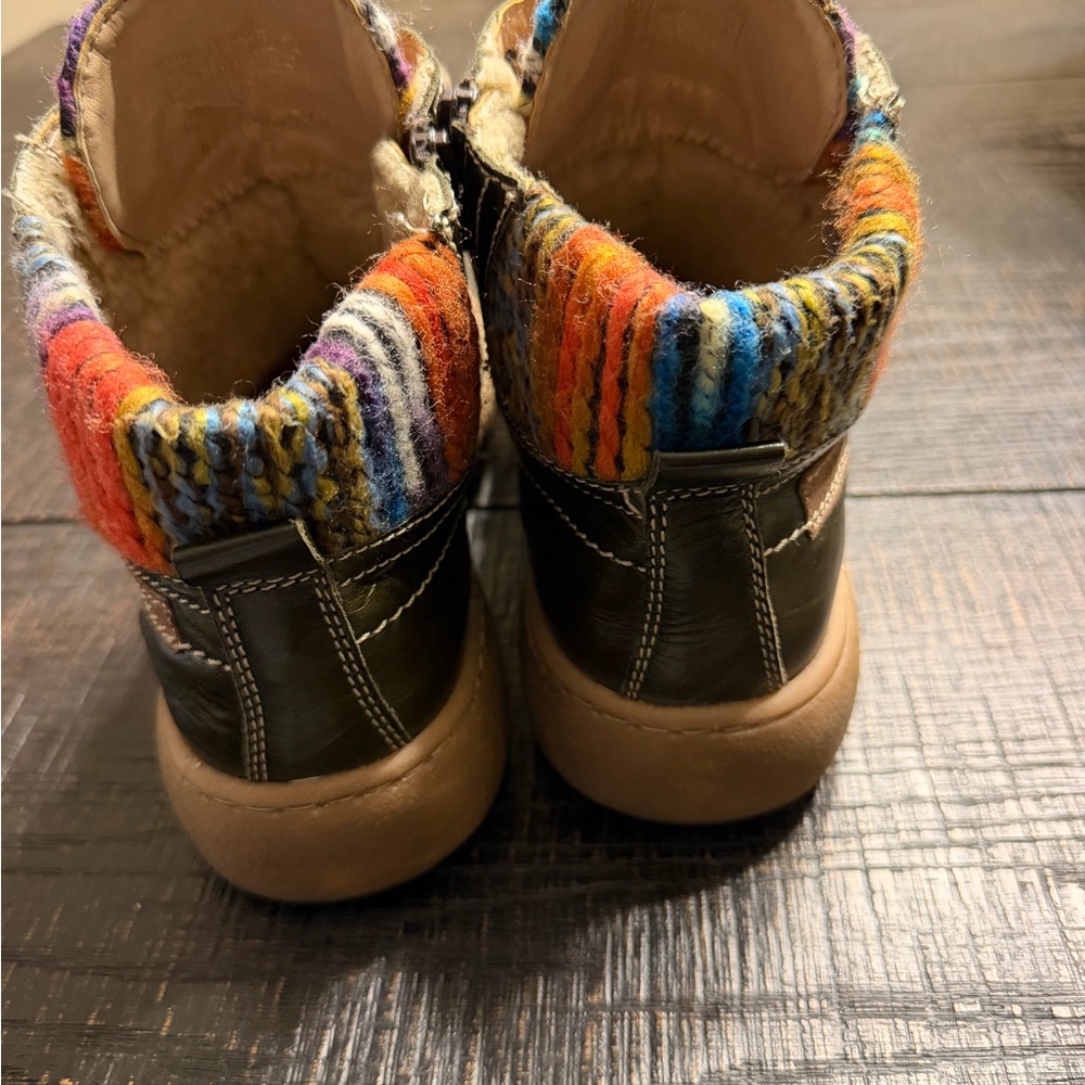 Josef Seibel Olive Lace Up Boots with Colorful Knit - Picture 3 of 6